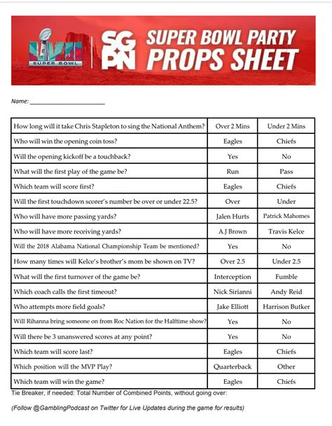 2023 Super Bowl Props Sheet TCS .